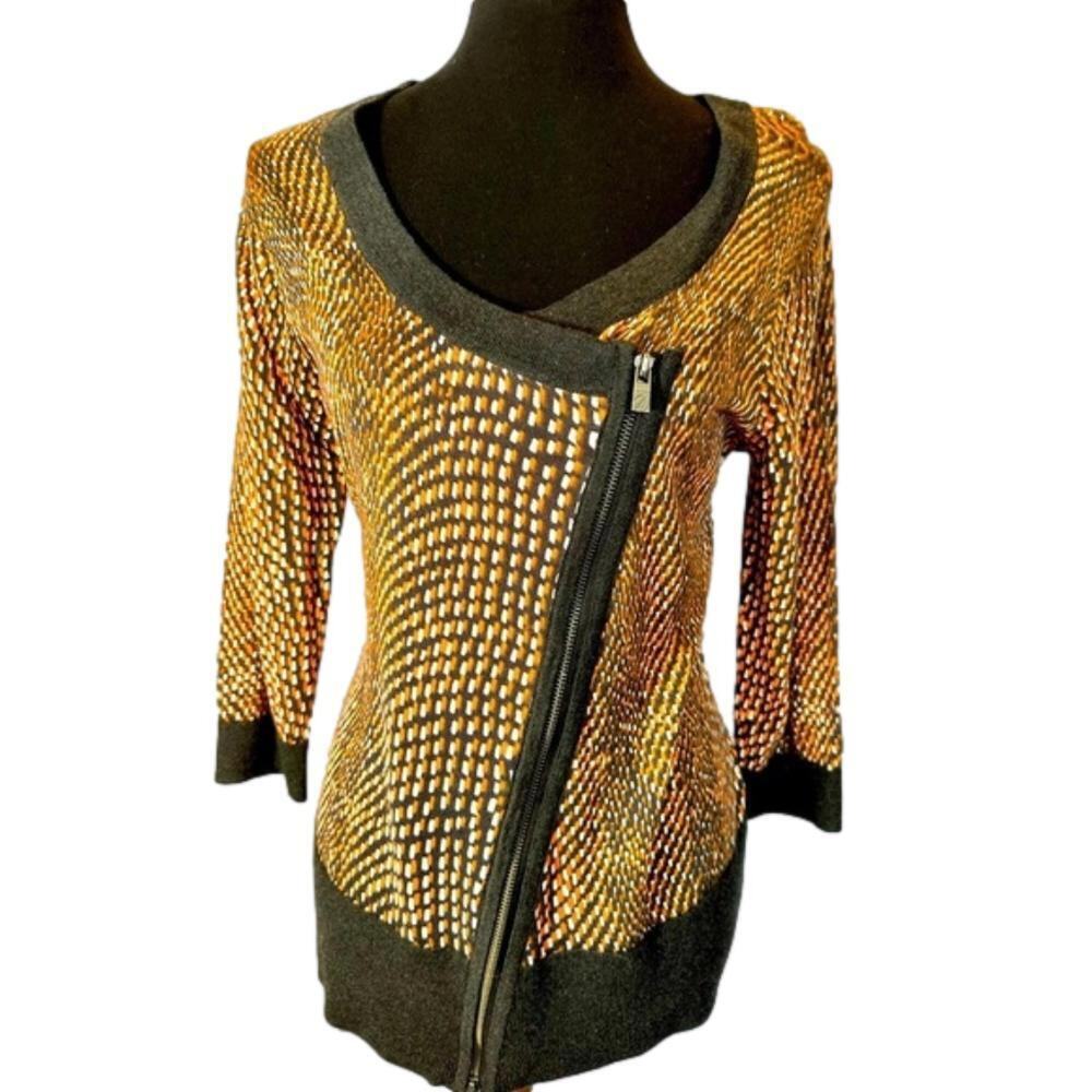 Spanner Chic Zip-Front Patterned Sweater Large